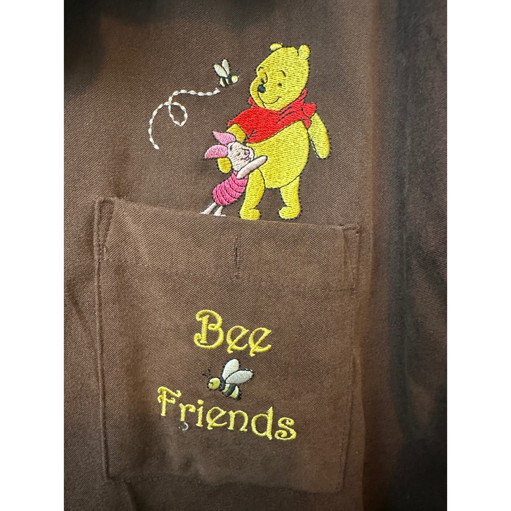 Disney Winnie the Pooh Bee Friends Brown Faux Suede Button Down Shirt Womens 2X - Picture 3 of 4